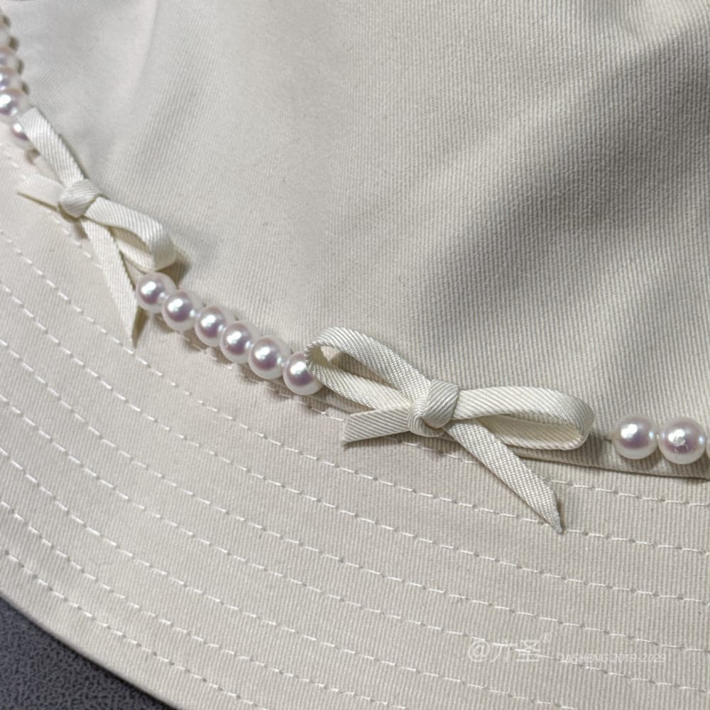 Pearl Bow Bucket Hat - Women Summer Bucket Hat | Unisex Travel Sun Hat | Cotton Beach Cap - Image 6